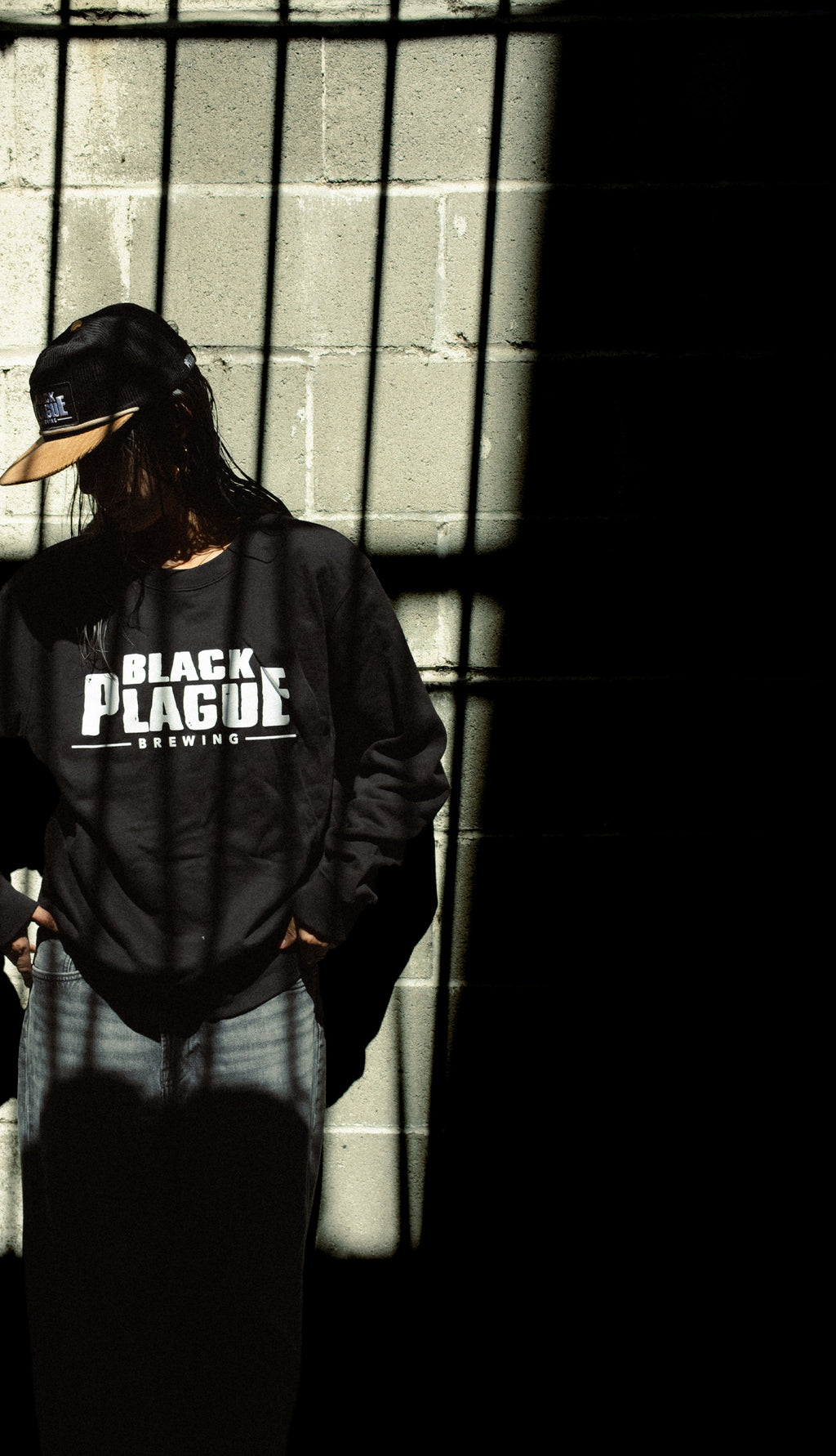 BLACK PLAGUE Brewing crewneck sweatshirt and corduroy patch hat